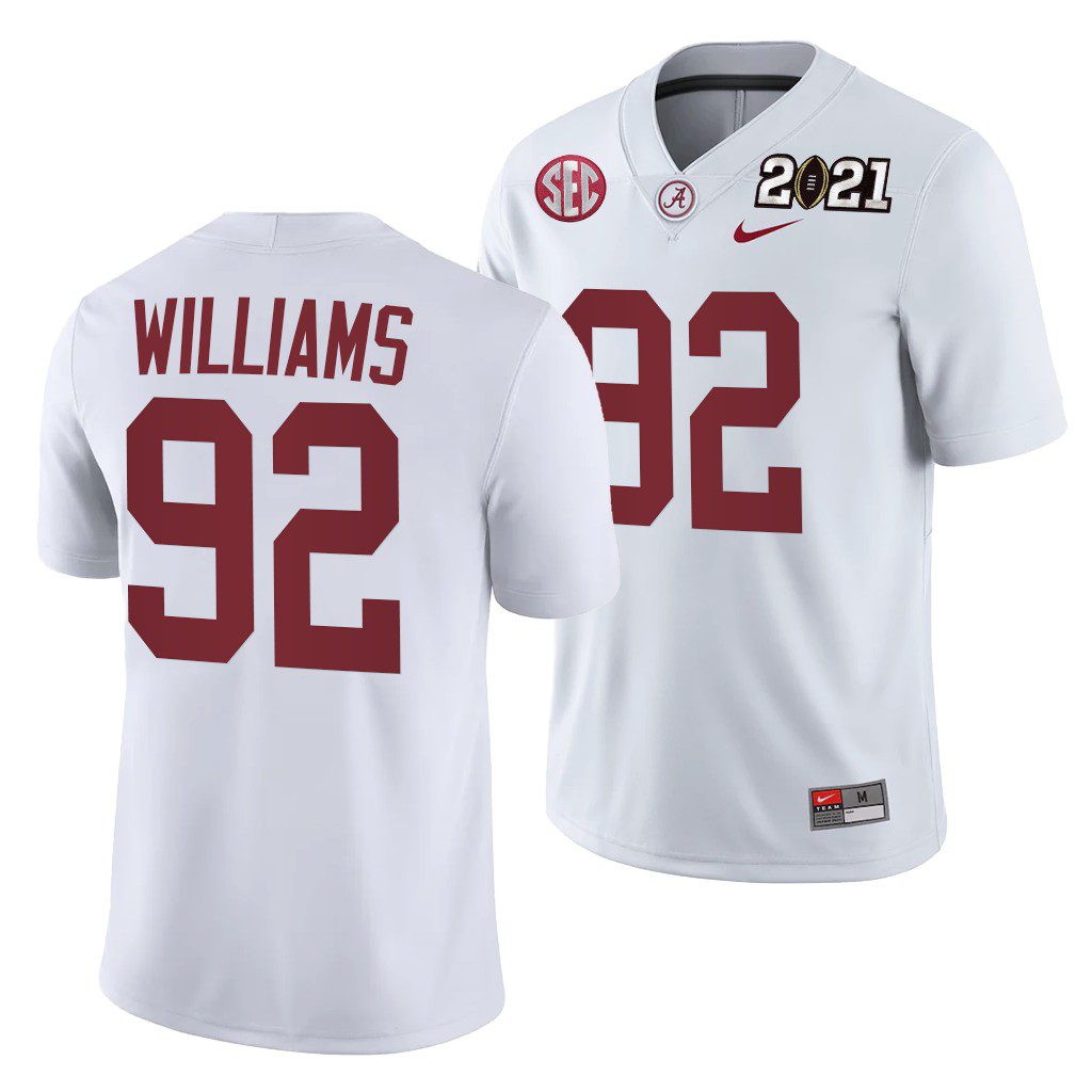 Men's Alabama Crimson Tide Quinnen Williams #92 White 2021 Rose Bowl Champions Playoff Away NCAA College Football Jersey